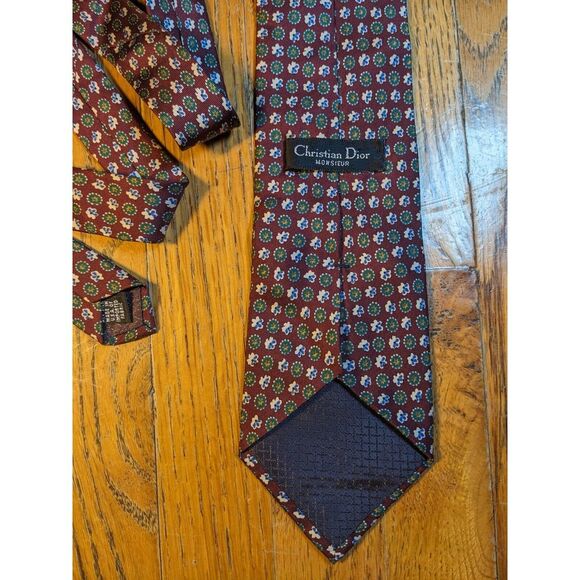 Christian Dior Monsieur Silk Tie Made in USA Floral Stripe - Picture 2 of 6